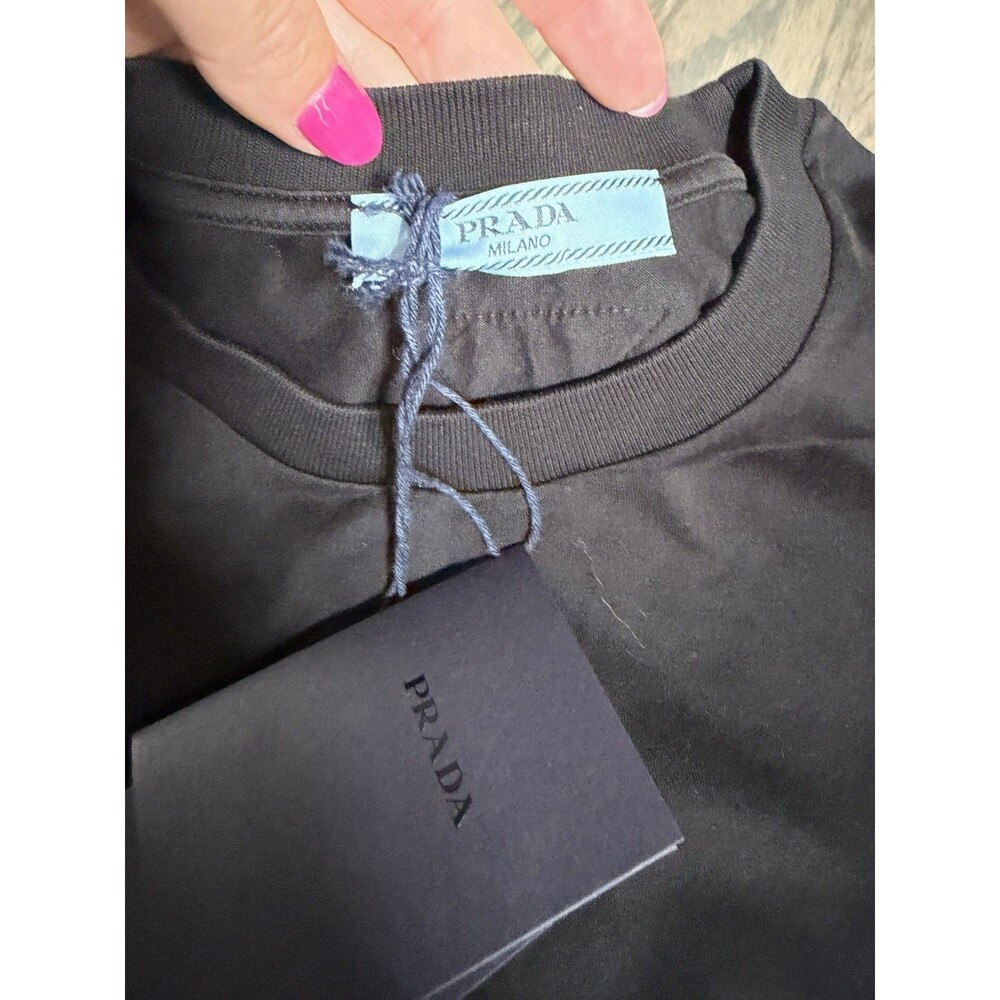 PRADA Milano Mens Black Solid Cotton Crew Neck Short Sleeve T-Shirt NWT Auth